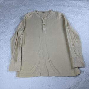 J Peterman Shirt Mens Large Beige Henley Button Up Minimalist Cotton Adult